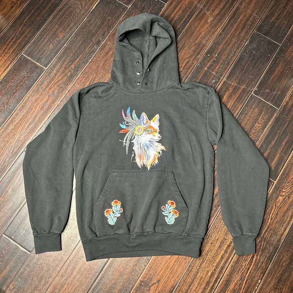 Hoodie sweater embroidered one of a kind design upcycle Los Angeles apparel